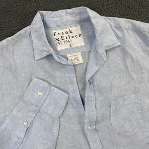 Frank & Eileen Linen Shirt Womens Large Blue "Eileen" Button Up Casual Beach